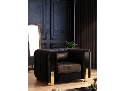 Black armchair wing chair luxury design living room single-seater modern