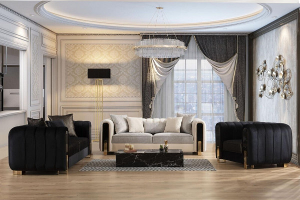 Black armchair wing chair luxury design living room single-seater modern