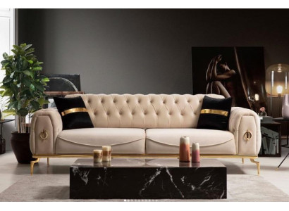 Modern Chesterfield Sofa Three-Seater Fabric Furniture Stainless Steel Furniture Couch