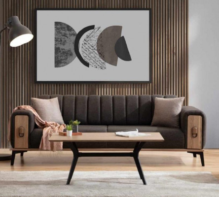 Stylish three-seater modern living room furniture gray wooden furniture couches