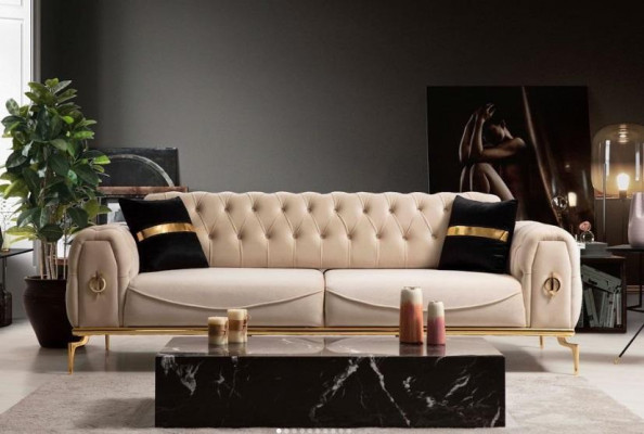 Chesterfield stainless steel furniture luxury sofa set three-seater seating group