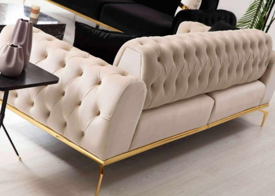 Chesterfield stainless steel furniture luxury sofa set three-seater seating group