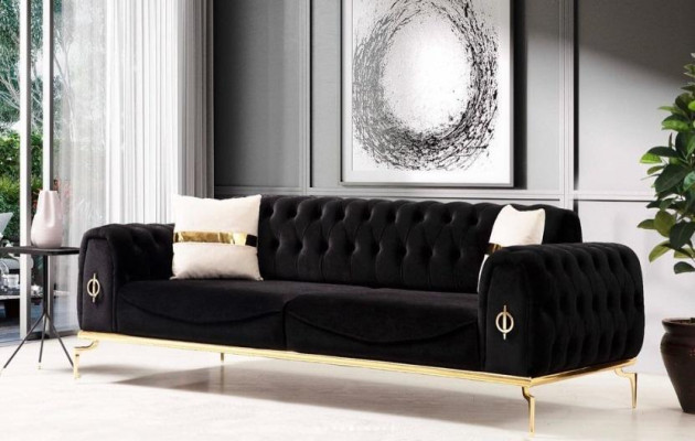 Luxury Chesterfield Sofa Set, Three-Seater Black 3+3 Seats