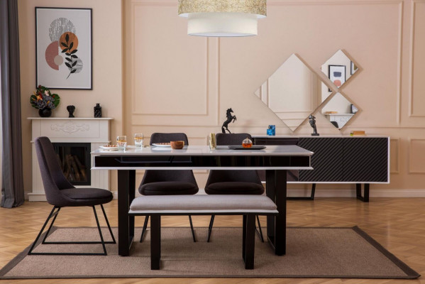 Designer dining room set 10-piece luxury furniture stylish dining group sideboard