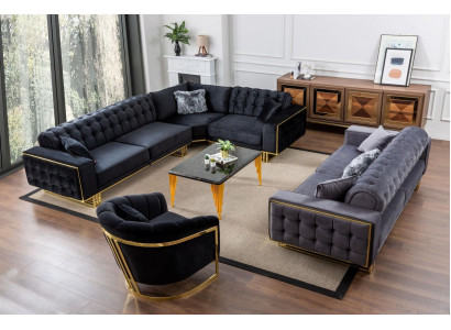 Designer 3-piece living room set corner sofa L-shape + 3 + 1 seater luxury corner couch