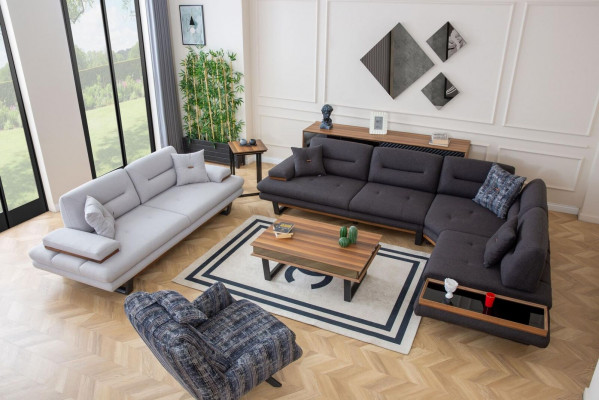 Stylish Living Room Set Modern Sofa Set Corner Suite 3-Piece Sofas