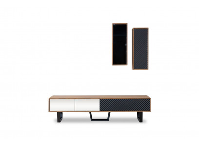 Living room wall unit set, TV stand, 2 wall-mounted cabinets, designer living room walls