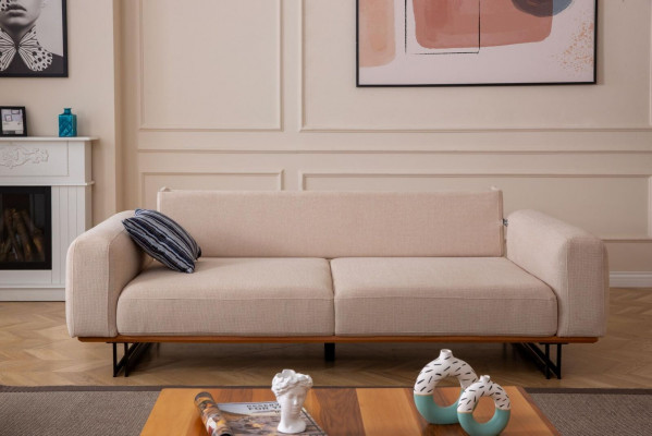 Designer Sofa 3-Seater Upholstery Fabric Modern Upholstery Beige 230cm Couches