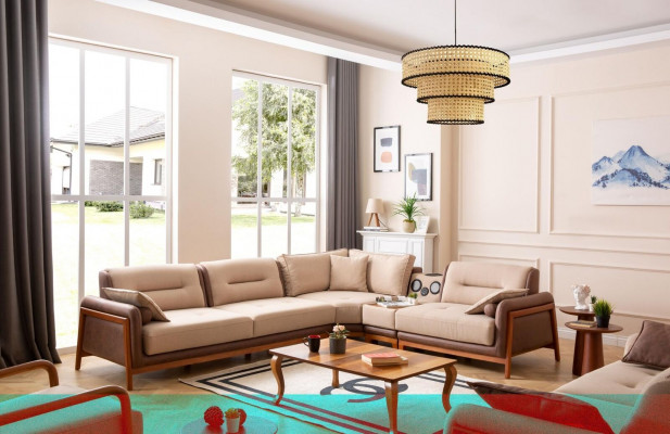 Luxury 3-piece living room set: L-shaped corner sofa, 3-seater, recliner chair furniture