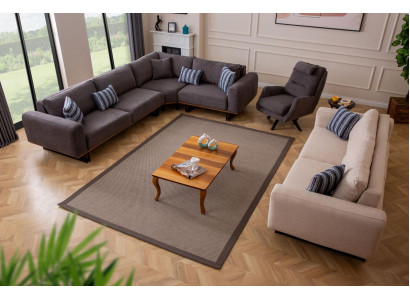 Designer living room set, sectional corner sofa L-shape, 3 sofas, 3-piece armchair.