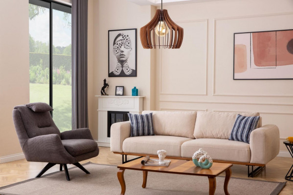 Luxury 2-piece living room set: 3-seater sofa with armchair design sofa suite
