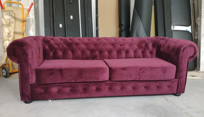 Sofa 2-seater upholstery metal design couches velvet vintage style Chesterfield