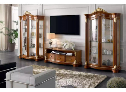 Wall unit showcase console cabinet glass display cases living room brown