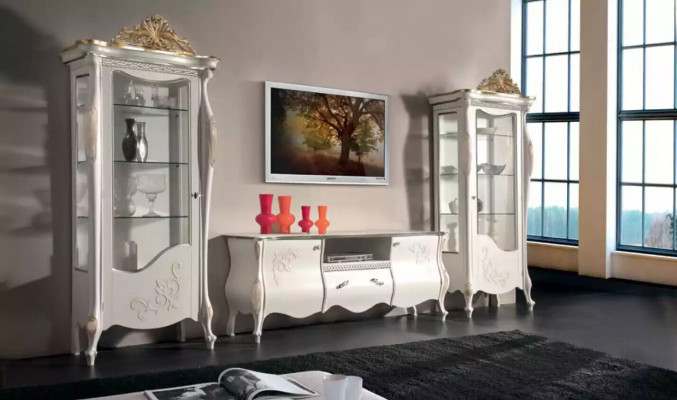 Classic wall living room 2x display cabinet sideboard RTV shelf set of 3.