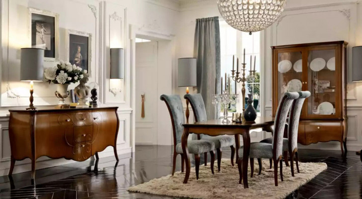 Complete Set Dining Table 4x Chairs Dining Room Set Group Wood Cabinet 7-piece