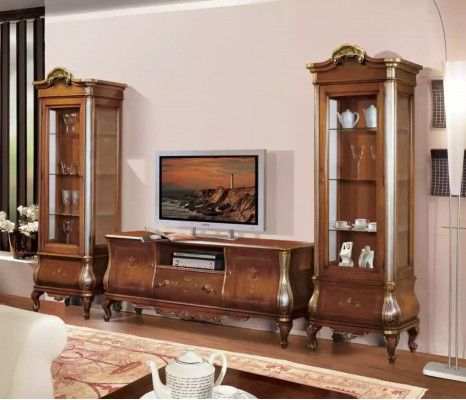 Classic living room wall RTV 2x display cabinets solid wood furniture TV shelf new