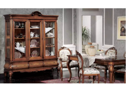 Classic dining room furniture set, wooden furniture, dining table with 4 chairs, display cabinet, 6 pieces.