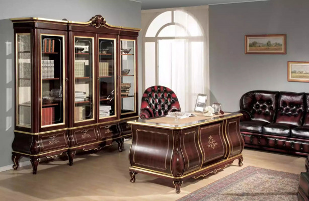 Classic office furniture desk bookshelf 4-piece wooden furniture