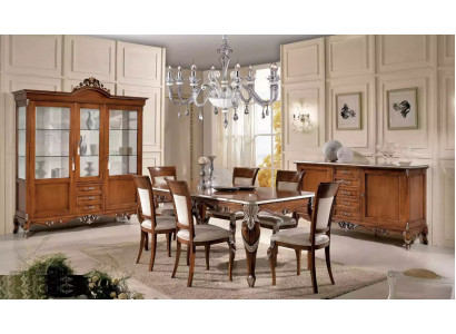 Dining table with 6 chairs, dining room dining set, classic sideboard, 9-piece set