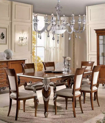 Dining table with 6 chairs, dining room dining set, classic sideboard, 9-piece set