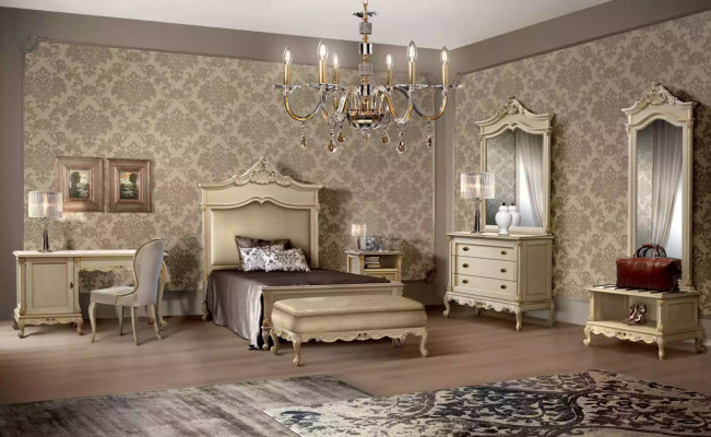 Bedroom set bed nightstand wood dresser luxury modern 7-piece new