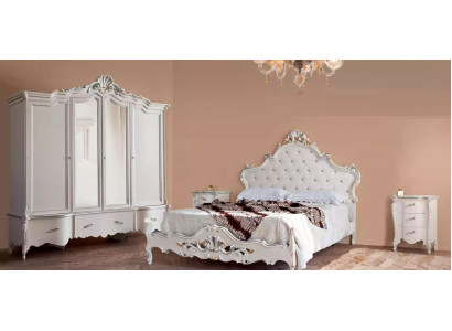 White bedroom set, classic bed, 2x nightstands, wardrobe