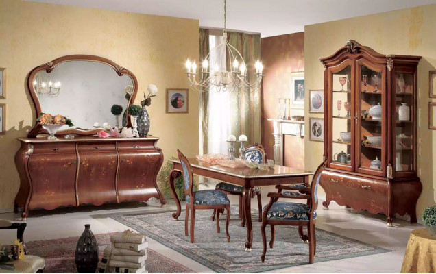 Large dining room set luxury furniture dining table 4x chairs sideboard mirror 8-piece