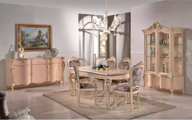 Dining room furniture dining table display cabinet dresser 4x chairs dining set 7-piece suite