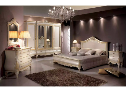 Bedroom set: bed, 2x nightstands, wardrobe, dresser, mirror