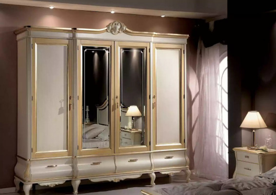 Bedroom set: bed, 2x nightstands, wardrobe, dresser, mirror