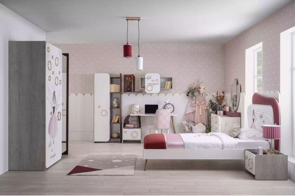 Cabinet Bookcase Children's Shelf Bookcase Children's Furniture Pink Wood