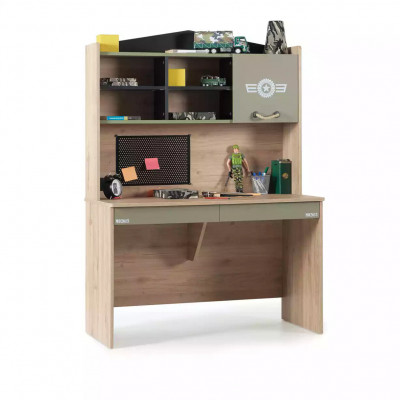 Desk set wooden table bookshelf green children's room