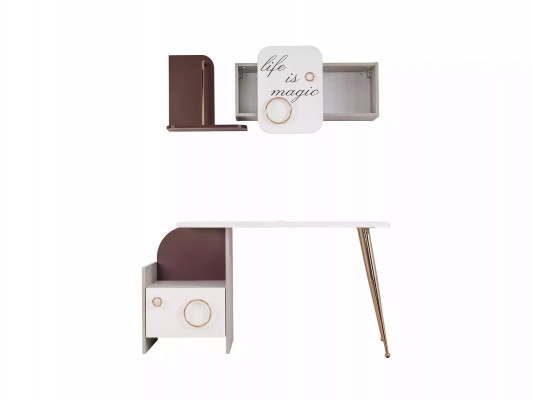 Desk furniture set wooden table bookcase white children's room