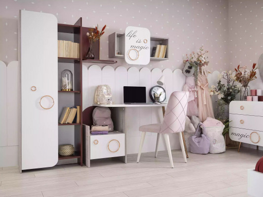 Desk furniture set wooden table bookcase white children's room