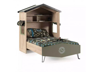 Design bed frame bed wood green boys children's furniture children's bed modern