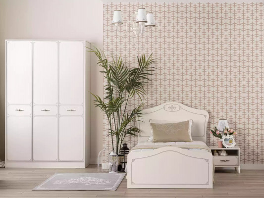 Wooden Cabinet Luxury Wardrobe Closet Furniture Wood White 3-Door Design
