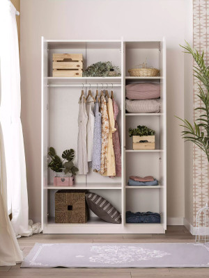 Wooden Cabinet Luxury Wardrobe Closet Furniture Wood White 3-Door Design