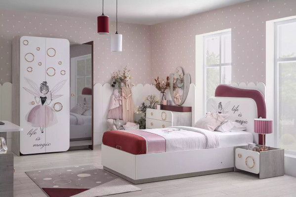 White-red children's bed, girl's bed, single bed, wooden frame, furniture, furniture, new