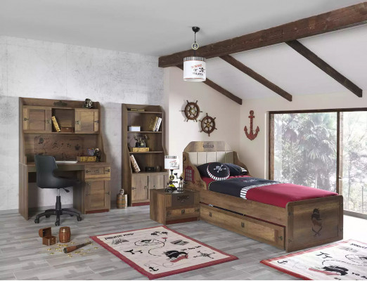 Bed frame functional bed extendable pirate brown wood children's bed bed