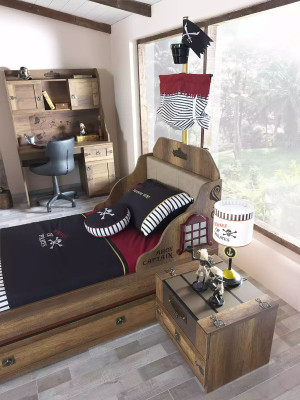 Bed frame functional bed extendable pirate brown wood children's bed bed