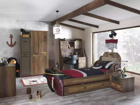 Pirate wooden cabinet luxury wardrobe children's wood brown 3 door