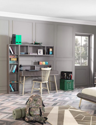 Computer Desk Set 3-piece Desk Bookshelf Wood Grey Shelves Table