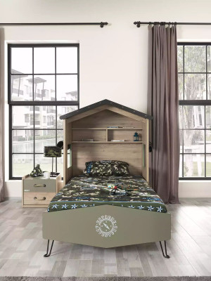 Complete children's furniture children's bed bed wood green set 2-piece nightstand