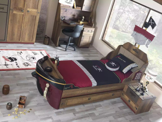 Pirate functional bed children's bed brown wood set nightstand beds bed