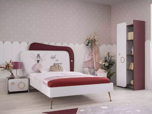 Children's furniture children's bed wood set wardrobe nightstands pink set 3-piece