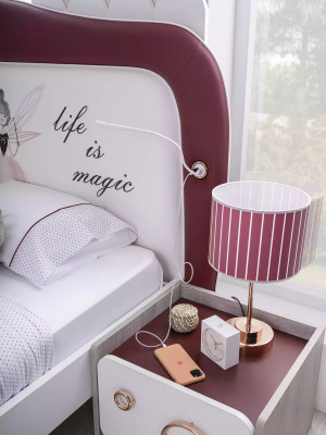 Children's furniture children's bed wood set wardrobe nightstands pink set 3-piece