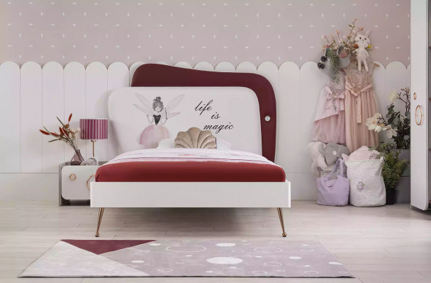 Children's furniture children's bed wood set wardrobe nightstands pink set 3-piece