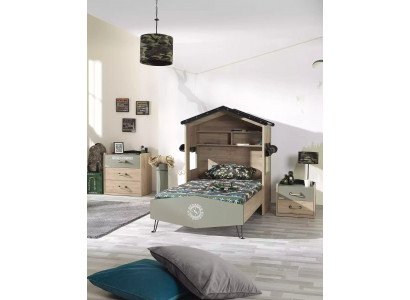 Children's Room Furniture Set, Bed Frame, 3-Piece, Green, Wood