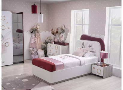Bed Bed Box Complete Children's Furniture Children's Bed Wood Pink Set 4-Piece Children's Room