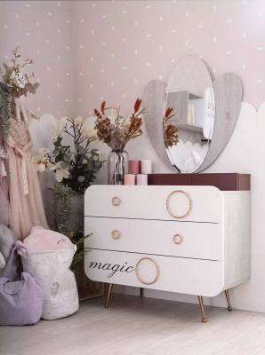 Bed Bed Box Complete Children's Furniture Children's Bed Wood Pink Set 4-Piece Children's Room